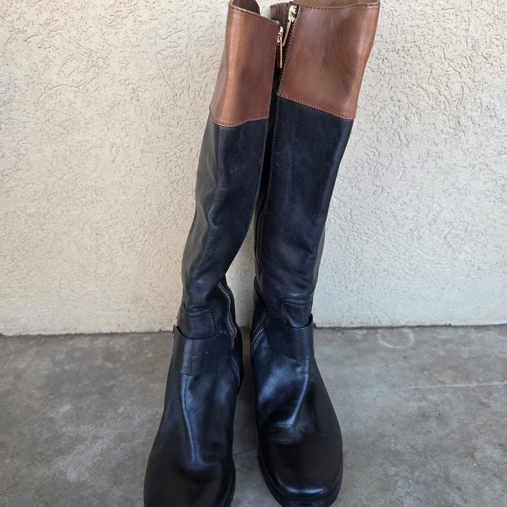 MICHAEL KORS Fulton Harness Tall Riding Boots Womens Black Leather Sz 7.5M - Picture 2 of 7